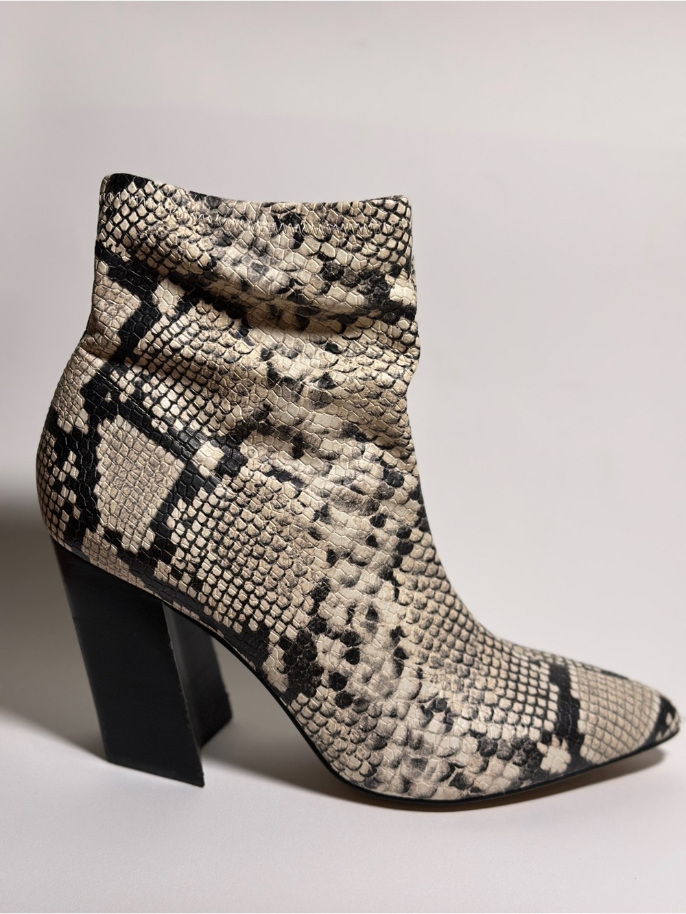 Vince Camuto Snake-Print Pointed Ankle Boots - Black & Cream - Picture 5 of 9